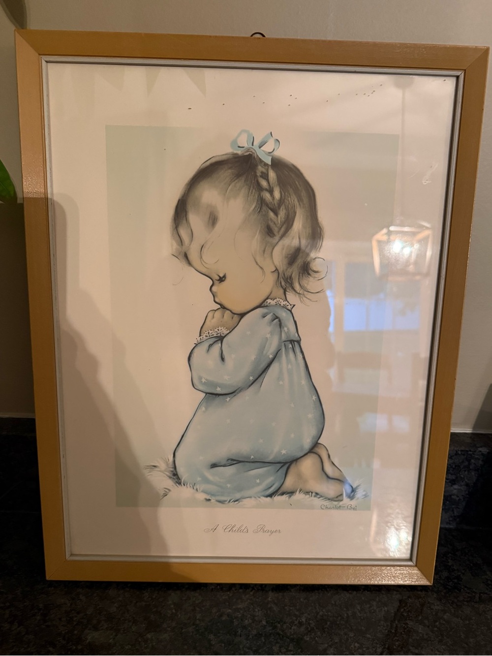 A CHILD'S PRAYER Charlot Byi framed nursery print frame approx 14x18"
